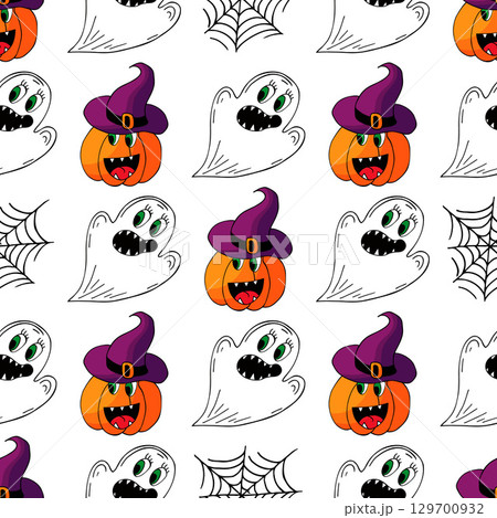 Halloween seamless pattern in hand draw style 129700932