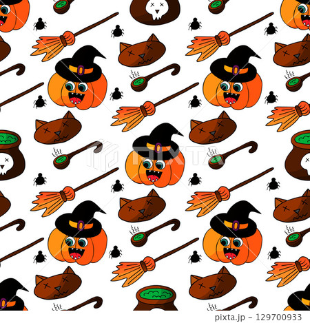 Halloween seamless pattern in hand draw style 129700933