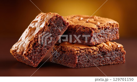 Delicious Dark Brownies Stacked Neatly with a Soft, Chewy Texture and Rich Chocolate Flavor Delicious Dark Brownies Stacked Neatly with a Soft, Chewy Texture and Rich Chocolate Flavor 129701150