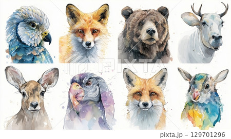 動物の水彩イラスト素材 129701296
