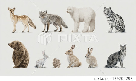 動物の水彩イラスト素材 129701297