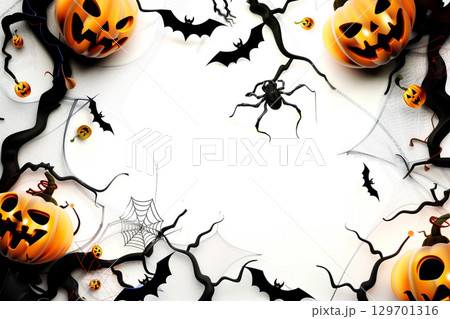 白背景のハロウィン装飾フレーム 129701316
