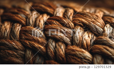 Macro Shot of a Woven Natural Rope Textured Background 129701329