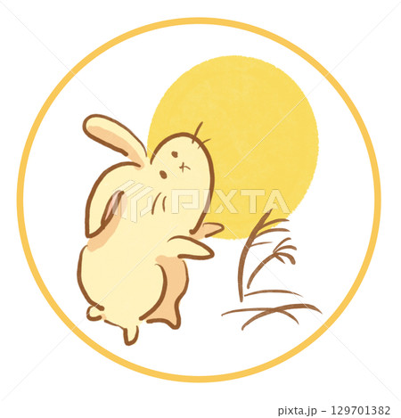 満月とうさぎの丸フレームイラスト 満月とうさぎの丸フレームイラスト 129701382