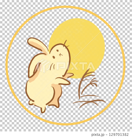 満月とうさぎの丸フレームイラスト 満月とうさぎの丸フレームイラスト 129701382
