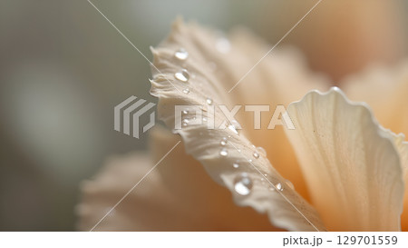 Delicate flower petals adorned with glistening water droplets showcasing natures intricate beauty after rainfall 129701559