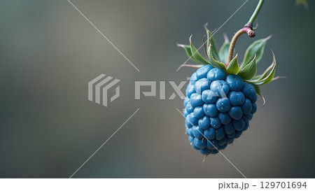 Close up of a vibrant blue raspberry with soft background providing ample copy space focus on freshness Close up of a vibrant blue raspberry with soft background providing ample copy space focus on freshness 129701694
