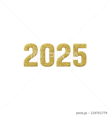 Golden glittery numbers 2025 on transparency background create festive and celebratory atmosphere, perfect for New Year or milestone events 129701779