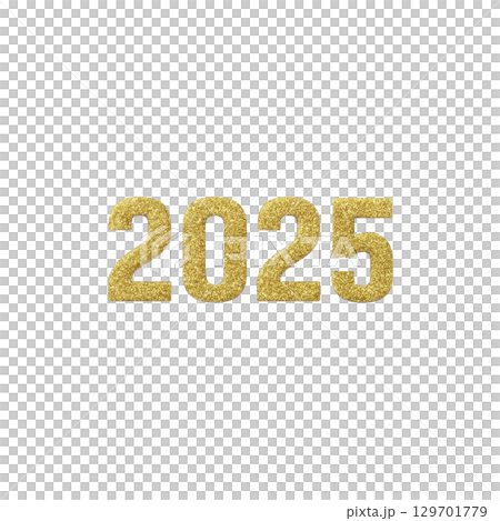 Golden glittery numbers 2025 on transparency background create festive and celebratory atmosphere, perfect for New Year or milestone events 129701779