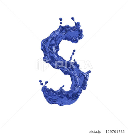 Dynamic splash of water forms shape of letter S against transparency background, creating striking visual effect. fluid motion and vibrant blue color add sense of energy and creativity 129701783