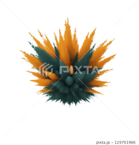 Vibrant abstract digital artwork featuring spiky, spherical shape with dynamic orange and teal colors, creating sense of energy and movement. design is set against plain background, highlighting 129701966
