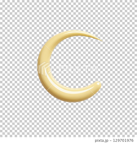 Shiny, smooth crescent moon shape in glossy, light yellow color stands out against transparency background, evoking sense of calm and serenity 129701976