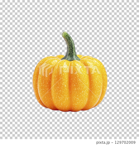 Vibrant orange pumpkin with green stem, isolated on transparency background, showcasing its smooth texture and round shape. Perfect for autumn and Halloween themes 129702009
