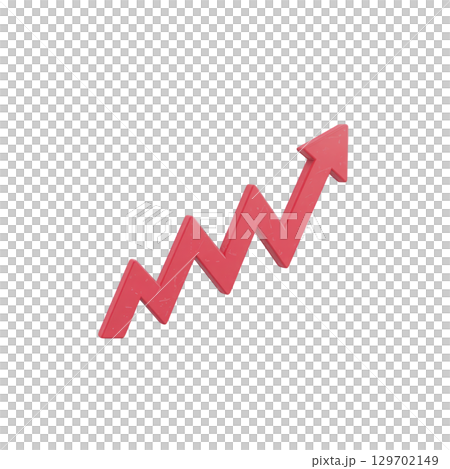 Red zigzag arrow pointing upwards symbolizes growth, success, or increase in data or statistics. arrow dynamic shape conveys sense of progress and positive momentum 129702149