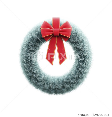 Festive Christmas wreath adorned with vibrant red bow, featuring lush green pine needles, perfect for holiday decoration Festive Christmas wreath adorned with vibrant red bow, featuring lush green pine needles, perfect for holiday decoration 129702203