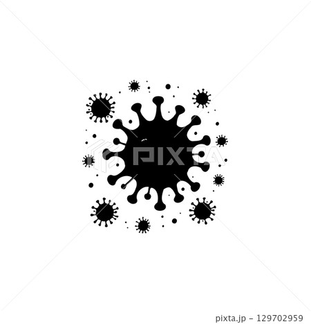 Black and white illustration depicting a virus, focusing on medical science Black and white illustration depicting a virus, focusing on medical science 129702959