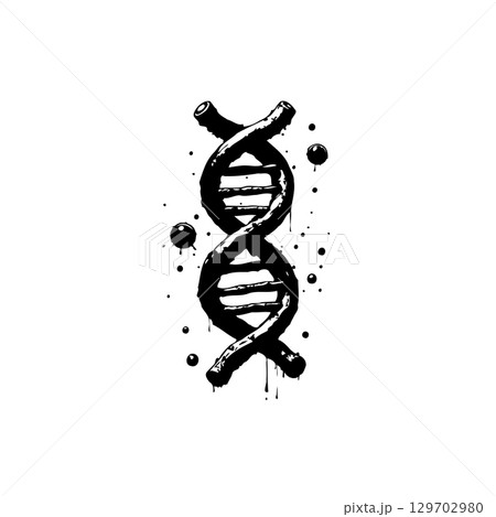 Monochrome DNA double helix strand illustration with grunge texture and artistic style Monochrome DNA double helix strand illustration with grunge texture and artistic style 129702980