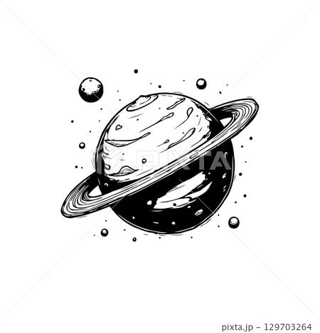 Stylized vector illustration of a planet with ring system against white background Stylized vector illustration of a planet with ring system against white background 129703264