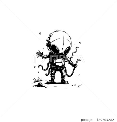 Whimsical Underwater Explorer: A Cartoon Character in a Diving Suit Illustration 129703282