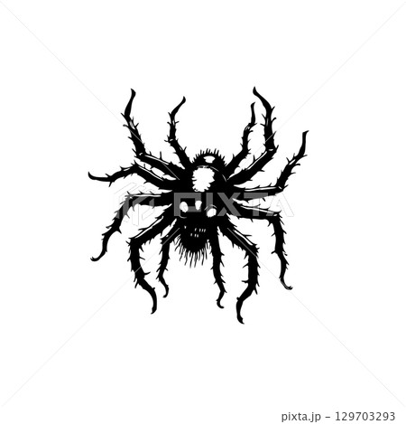 Creepy silhouette spider vector illustration for halloween designs and decorations 129703293