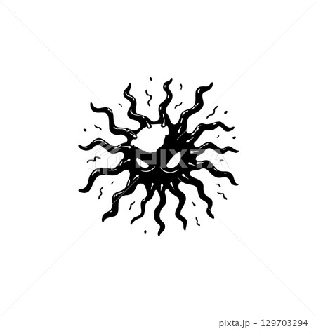 Creepy Sun Illustration with Angry Face and Tentacles, Perfect for Halloween 129703294
