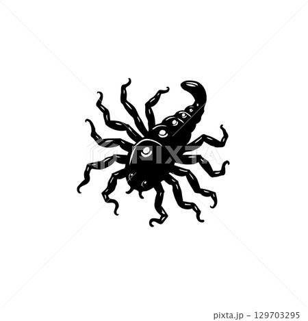 Silhouette of a stylized scorpion on a white background for print designs 129703295