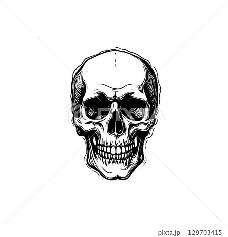 Detailed Black and White Skull Illustration with Intricate Line Work and Shading Detailed Black and White Skull Illustration with Intricate Line Work and Shading 129703415