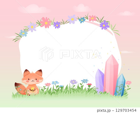 Vector frame with fox and crystals for kids 129703454