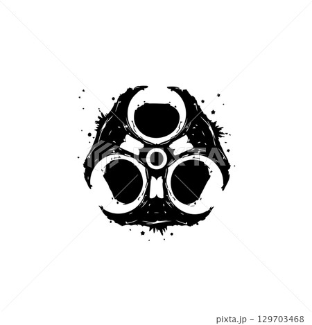 Stylized biohazard symbol in black and white with grunge texture for warning sign 129703468
