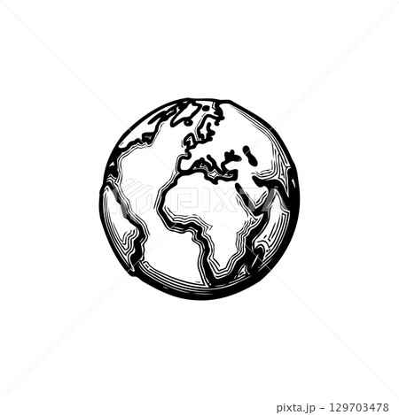 Earth illustration in a hand drawn style with visible continents and ocean outlines Earth illustration in a hand drawn style with visible continents and ocean outlines 129703478
