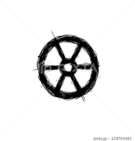 Stylized drawing of a ship's wheel symbolizing navigation and direction 129703485