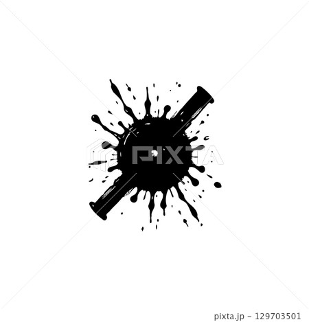Abstract black ink blot explosion with a circular center on a white background Abstract black ink blot explosion with a circular center on a white background 129703501
