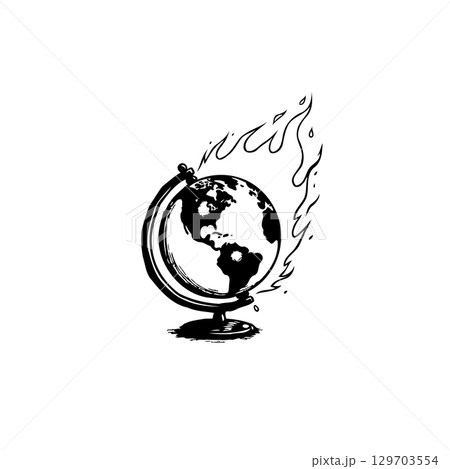 Symbolic representation of global warming crisis with a globe in flames illustration 129703554
