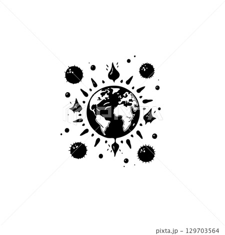 Global Pandemic Visualization: Earth Under Siege by Viral Threat in stark monochrome 129703564