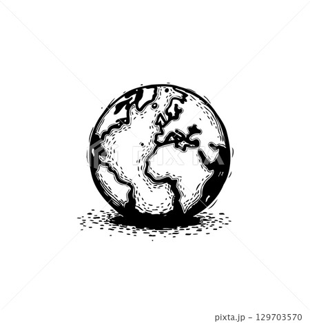 Hand-drawn Earth Illustration: A Vintage Style Globe with Detailed Continents and Oceans 129703570