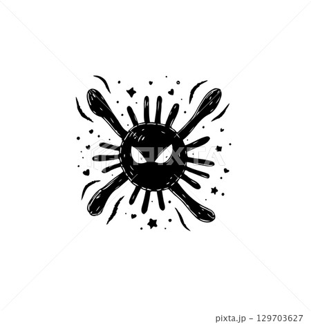 Cartoon depiction of a Coronavirus-like Germ Monster with glowing eyes Cartoon depiction of a Coronavirus-like Germ Monster with glowing eyes 129703627