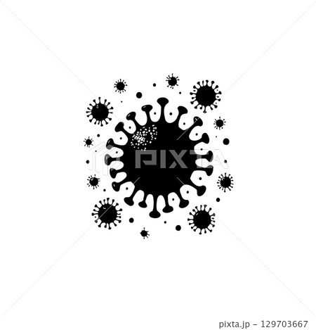 Black and White Illustration: Microscopic View of a Deadly Coronavirus Disease Black and White Illustration: Microscopic View of a Deadly Coronavirus Disease 129703667