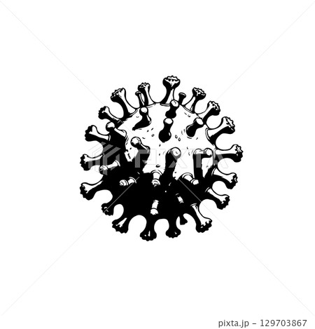 Abstract representation of a virus particle in monochrome stylized vector image 129703867