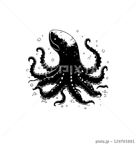 Monochrome Octopus Illustration: A Striking Black and White Aquatic Creature Design Monochrome Octopus Illustration: A Striking Black and White Aquatic Creature Design 129703891