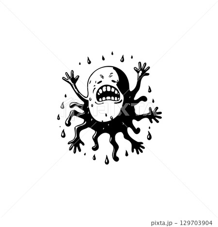 Monochrome creature of despair in a downpour illustration for dark humor designs 129703904