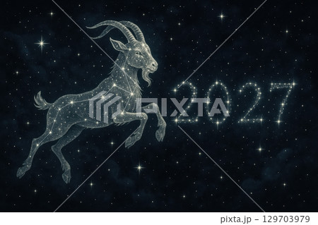 Starry sky goat with 2027 in constellations 129703979