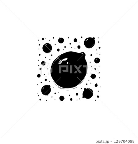 Minimalist monochrome lemon design with surrounding dots for modern abstract art Minimalist monochrome lemon design with surrounding dots for modern abstract art 129704089