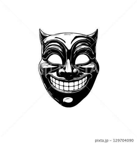 Mysterious dark devil mask with evil smile, hand drawn illustration vector design 129704090