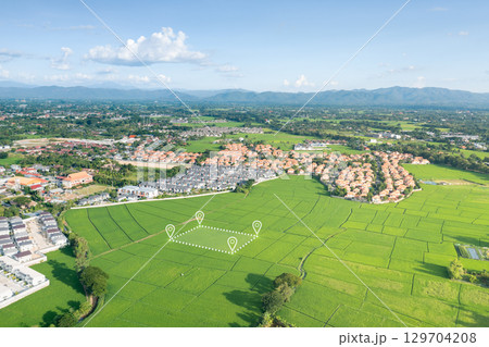 Land plot in aerial view and concept of real estate or property. 129704208
