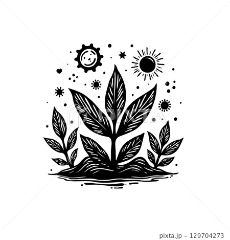 Planting the seeds for a sustainable future black and white ecological agriculture illustration Planting the seeds for a sustainable future black and white ecological agriculture illustration 129704273