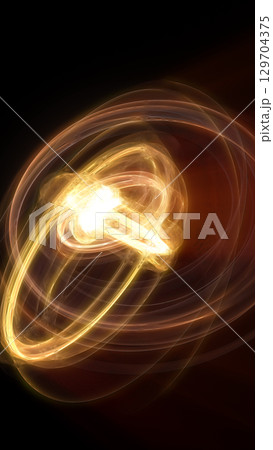 Golden swirling abstract form with a luminous vortex at the center, floating on a black background Golden swirling abstract form with a luminous vortex at the center, floating on a black background 129704375