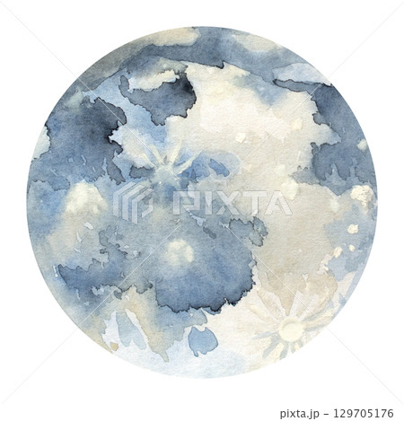 Watercolor illustration of a full moon with craters. Perfect for night sky themes, astrology, witchcraft, celestial designs, posters, fantasy projects, and mystical artwork 129705176