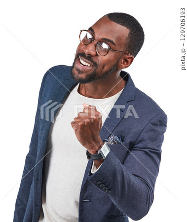 Portrait, winner or businessman with success fist on isolated white background for promotion growth or victory. Smile, happy or creative worker with yes hands gesture, wow face or excited on mock up Portrait, winner or businessman with success fist on isolated white background for promotion growth or victory. Smile, happy or creative worker with yes hands gesture, wow face or excited on mock up 129706193