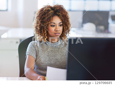 Business laptop, reading and black woman doing feedback review of financial portfolio, stock market or investment. Online economy research, bitcoin mining and trader trading nft, forex or crypto Business laptop, reading and black woman doing feedback review of financial portfolio, stock market or investment. Online economy research, bitcoin mining and trader trading nft, forex or crypto 129706685