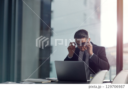 Computer working, business man and glasses of a corporate worker with lens flare and mockup. Office, web strategy and finance accounting analytics of a ceo with technology and mock up online Computer working, business man and glasses of a corporate worker with lens flare and mockup. Office, web strategy and finance accounting analytics of a ceo with technology and mock up online 129706987